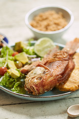 Mojarra frita con ensalada