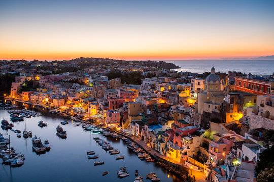 Procida, La Corricella Harbour. Campania, Italy.