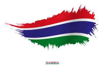 Flag of Gambia in grunge style with waving effect. - obrazy, fototapety, plakaty