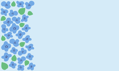 青い花のイラスト背景素材。左側に花タイプ。フレーム、窓、飾り枠など。