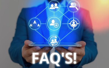 Text sign showing Faq. Business photo showcasing a list of questions and answers relating to a particular subject