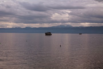 fishing boat at sunset