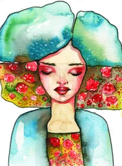 Papier Peint photo Lavable Inspiration picturale Des fleurs dans ses cheveux.