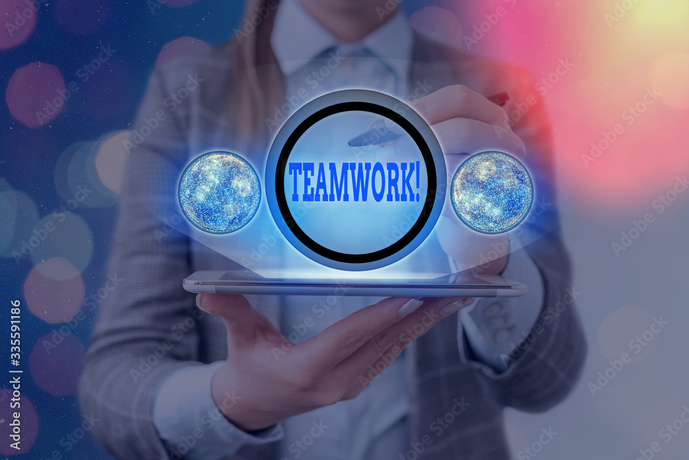 Poster text sign showing teamwork. business photo text combined action of group especially when effective a