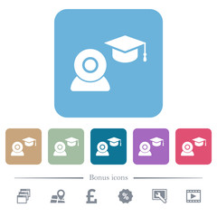 Distance learning flat icons on color rounded square backgrounds