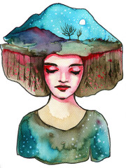 A fantasy portrait of a woman, surreal and multicolored.