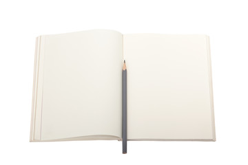 Blank book and pencil isolated