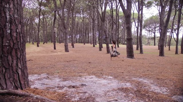 A Barefooted Danseuse Doing A Grand Jeté As A Highlight Of Her Dance On The Woods Of Centennial Park In Australia. -wide shot