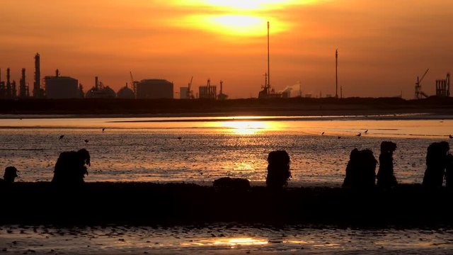 Teesside industry North East England sunset estuary UK 4K