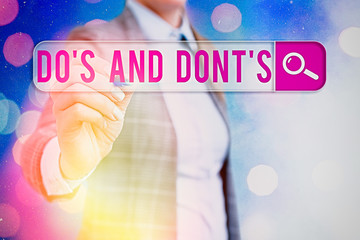 Word writing text Do Is And Dont Is. Business photo showcasing advising Rules or customs concerning...