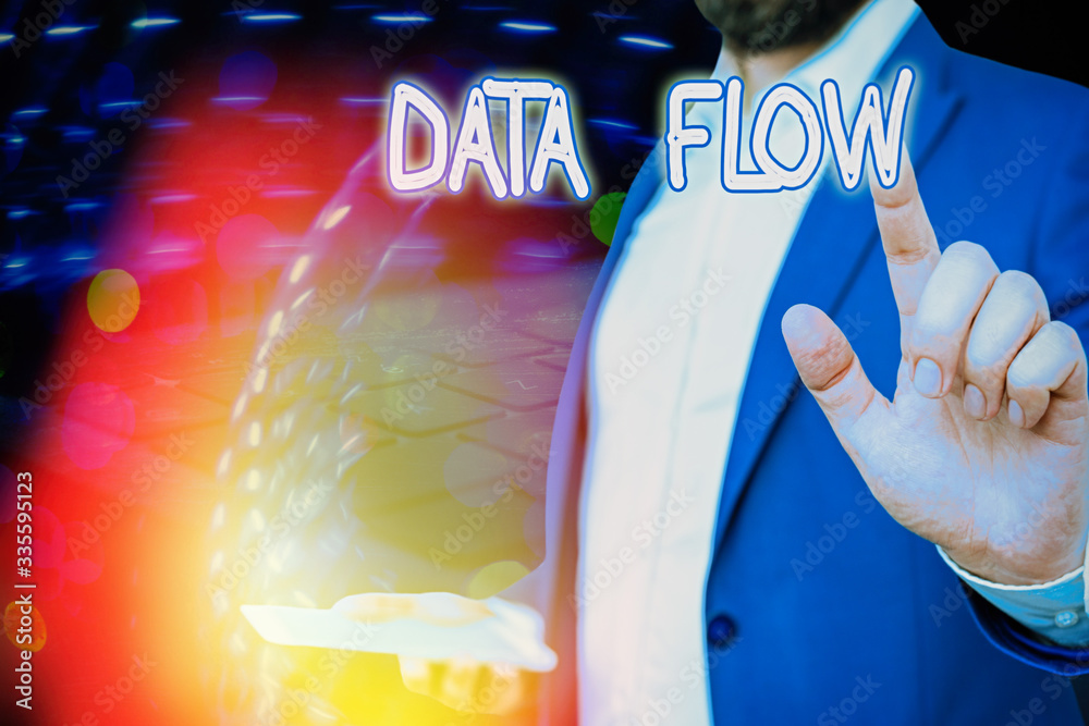 Poster conceptual hand writing showing data flow. concept meaning the movement of data through a system com