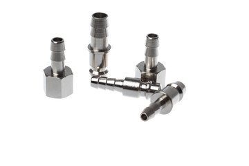 Set of steel quick couplings for hose and with thread, isolated on white background