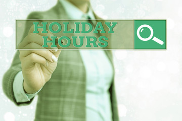 Word writing text Holiday Hours. Business photo showcasing employee receives twice their normal pay...