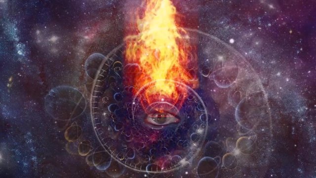 Time spiral and burning all seeing eye in space
