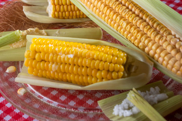 Milho Cozinhado com manteiga e sal na palha 