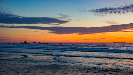 Sunset at Ruby Beach, Olympic National Park, Washington state, USA