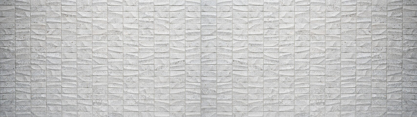Corrugated rectangle geometric white gray stone concrete cement tiles texture background panorama...