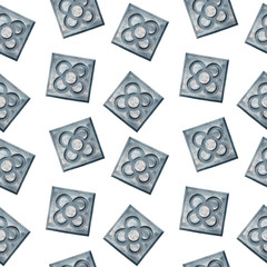Seamless pattern with Barcelona flower on white background, paving flagstone, watercolor illustration, symbol of Barcelona, Catalonia, Spain