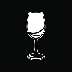 Abstract white wine glass symbol on black backdrop. Design element