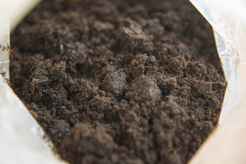 Close up to peat moss in the bag