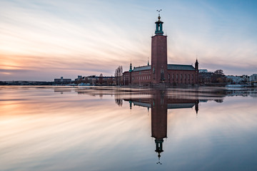 stockholm city hall at sunset
