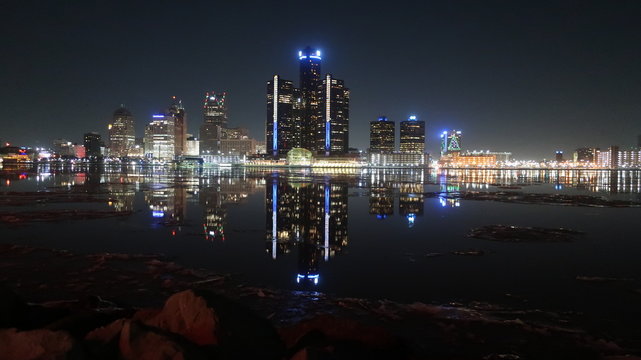 Night view Detroit Skyline