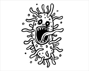 Virus monster hand drawn vector. Hand drawn line art cartoon illustration. Isolated icon on white background