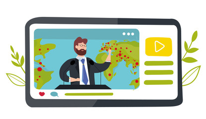 Vector illustration of breaking news. Epidemic Coronavirus COVID-19 spread in the world. politicians and doctors talks about news in the world. Live streaming. Broadcast. Global world's infections