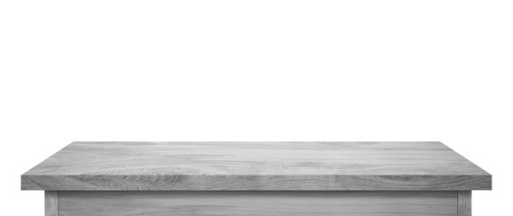 Gray wooden table isolated on white background with clipping path