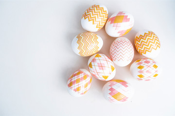 Colored eggs on a white background. Colored eggs for easter.
