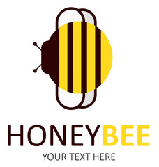 Honey bee, logo in flat style on the white backround