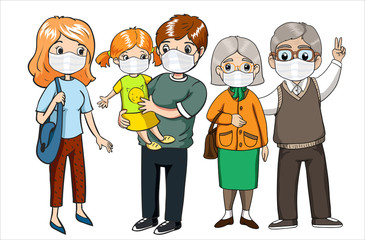 Family wearing protective masks. Coronavirus, covid-19 protection. Virus alert.