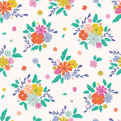 Floral bouquet cluster repeat vector pattern. Great for paper products and stationery such as invitations, notebooks and party items. Would be great for gift and home ware products such as bedding as