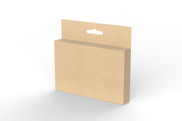 Hanging white blank cardboard packaging box with hang tab retail box for mock up design and design presentation. 3d render illustration.