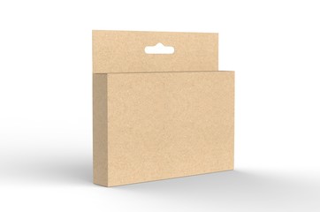 Hanging white blank cardboard packaging box with hang tab retail box for mock up design and design presentation. 3d render illustration.