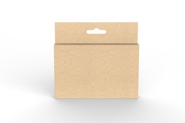 Hanging white blank cardboard packaging box with hang tab retail box for mock up design and design presentation. 3d render illustration.