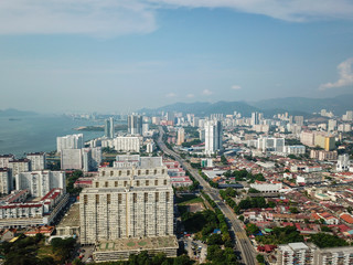 Aerial view Tun Dr Lim Chong Eu Highway with less car due to movement control order caused by Covid-19..