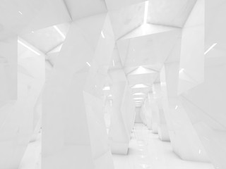 Abstract white interior with neon lights, 3d render