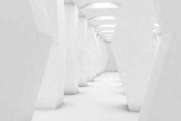 Abstract empty white interior, corridor 3d