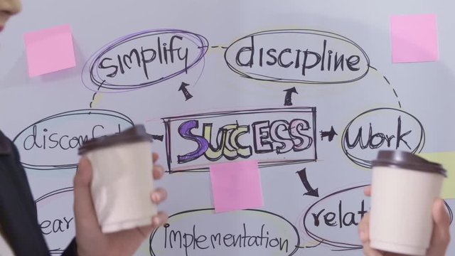 Scene of 2 Asian women, head projet celebration success of meeting, finished project, reach the goal in the company meeting room, concept of teamwork, woman at work, girl power, smart businesswoman.