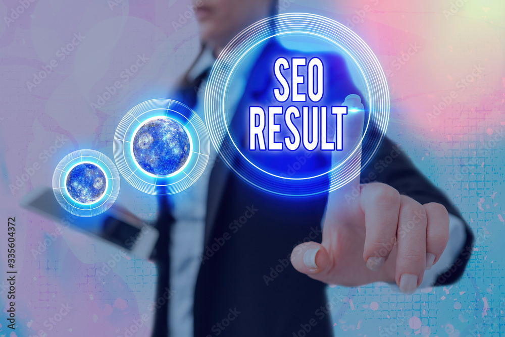 Poster writing note showing seo result. business concept for the list created by search engines in response