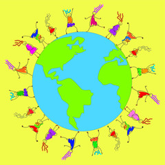 Children and planet Earth. saving the world. kids around the earth. International Children's Day. Friendship of all nations. Taking care of children. Kids on the globe.