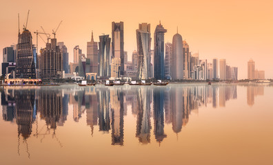 Fototapeta premium The skyline of West Bay and Doha City, Qatar