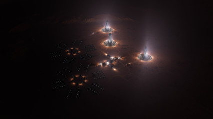A depiction of a base on a hostile and barren planet. The small colony is equipped with two rovers for astronauts to use for exploration of the surface. 3d illustration © unlimit3d