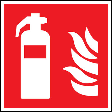 Fire Extinguisher Sign. White on red background. Perfect for Business concepts, backgrounds, backdrop, icon, sign, symbol, sign, label, badge, sticker and wallpaper.
