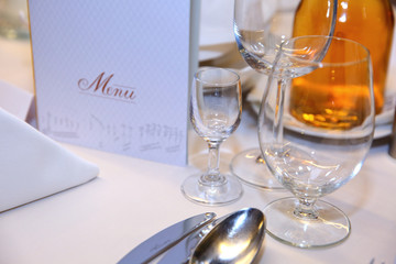 Stylish table setting in the restaurant for special guests.
