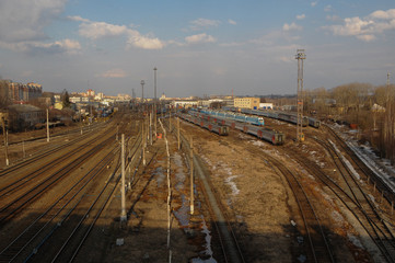 railway tracks top view from the pavement