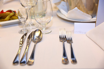 Stylish table setting in the restaurant for special guests.