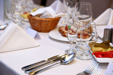 Stylish table setting in the restaurant for special guests.