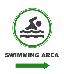 Green Swimming Area Sign with Arrow Vector Illustration